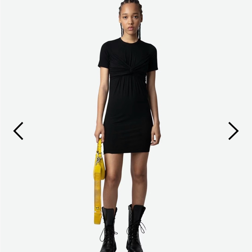 Zadig & Voltaire Black Knot-Front Dress Short Sleeve T Shirt Mini Dress